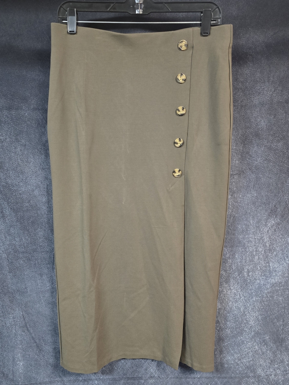 Olive Button-Accent Midi Skirt